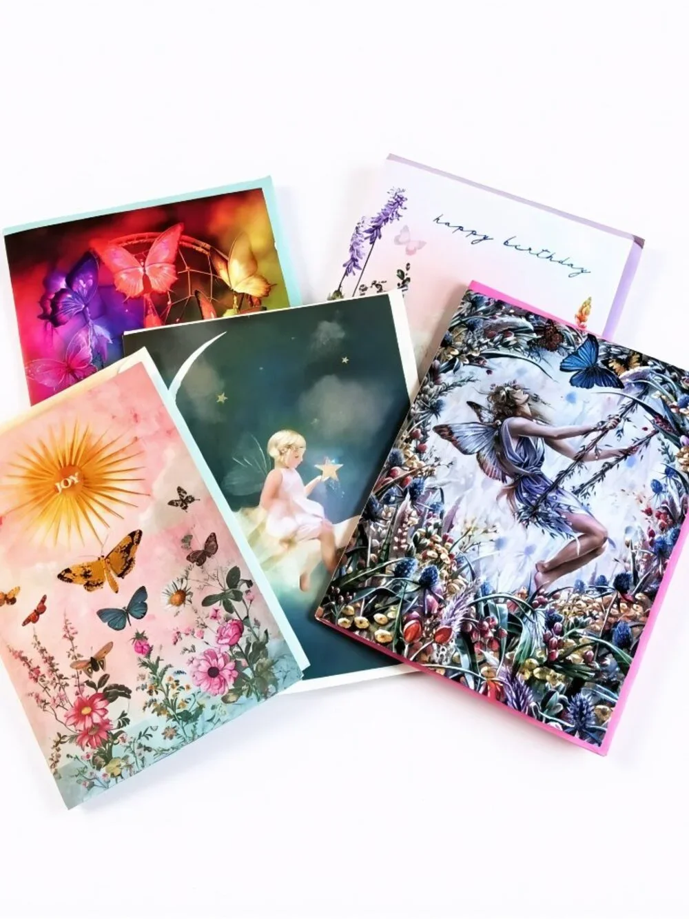 Leanin' Tree Birthday Cards Set of 5 Unused Floral Butterfly Fairy Envelopes